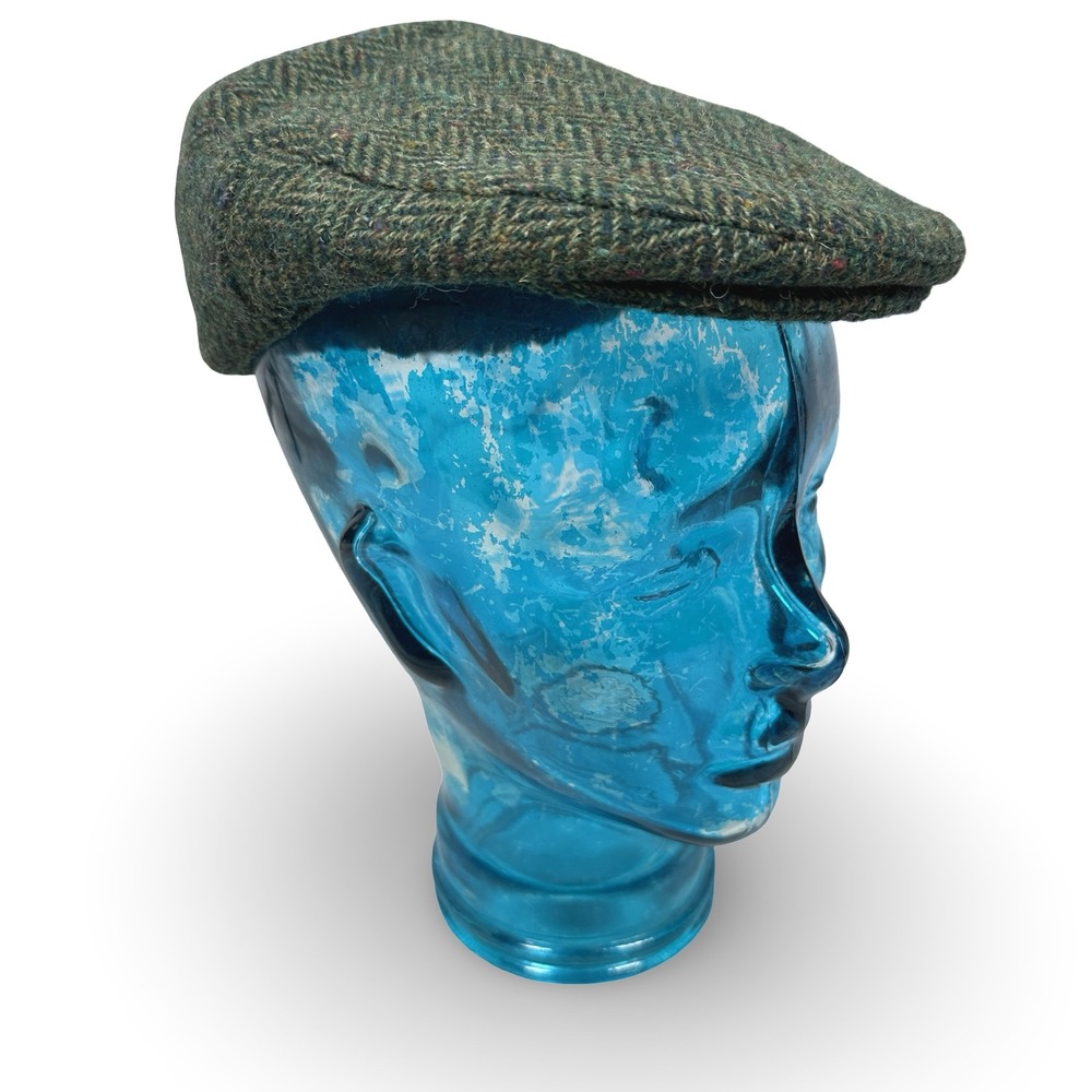 Aran Sweater Market Men Green Herringbone Donegal Tweed Wool Flat Cap Hat M